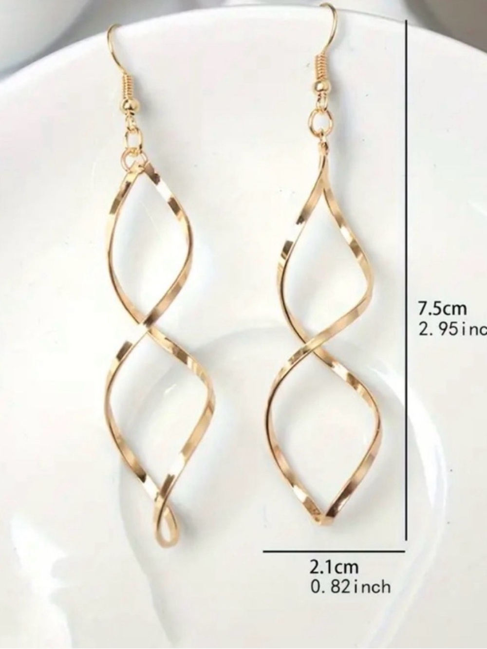 Beginning Boutique Gold Twisted Spiral Drop Earrings - Picture 4 of 5